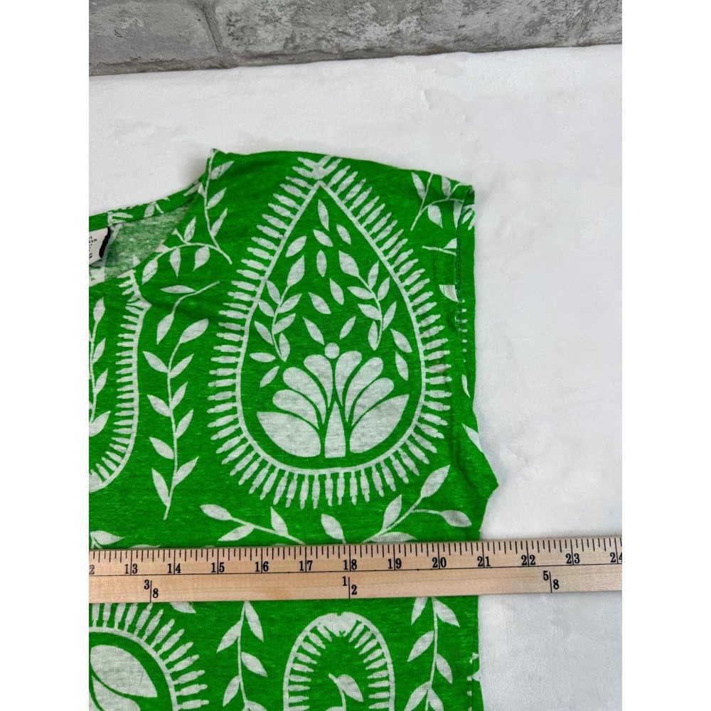 Joie Linen Tee Top Kelly Green White Paisley‎ Botanical Print Cap Sleeve Size L - Picture 7 of 9